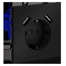 Розетка встраиваемая Voltum S70 с заземлением и защитными шторками, 16А, с USB, A+A, (черный матовый VLS040408 4