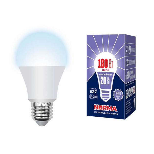 Лампа светодиодная E27 20W 6500K матовая LED-A65-20W/DW/E27/FR/NR UL-00004028 фото 