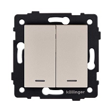Выключатель 2-клавишный проходной 10А/250В с LED подсветкой, золотой Kollinger REA-S-010GD для Aspekt, Eleganz, Reflex