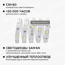 Светодиодная лента Apeyron 7,2W/m 30LED/m 5050SMD холодный белый 5M 10-40 5