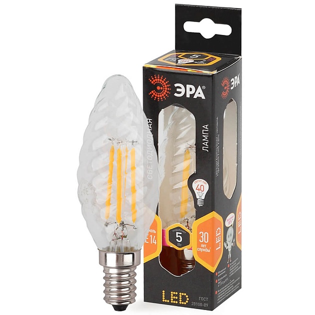 Лампа светодиодная филаментная ЭРА E14 5W 2700K прозрачная F-LED BTW-5W-827-E14 Б0027935 фото 3