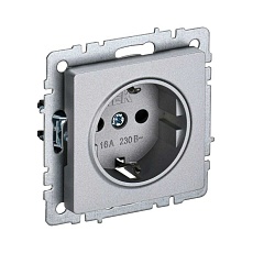 Розетка 2P+PE IEK Brite со шторками алюминий BR-R14-16-K47
