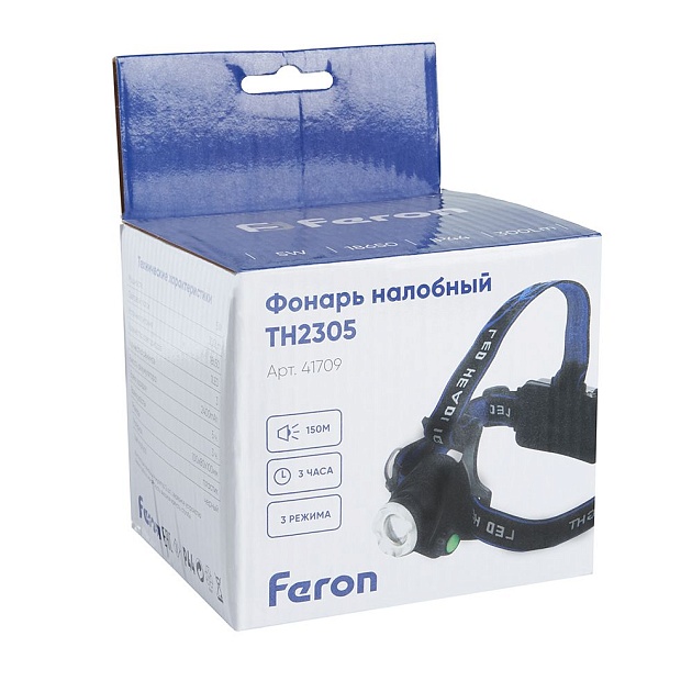 Налобный светодиодный фонарь Feron TH2305 аккумуляторный 80х75 300 лм 41709 фото 2