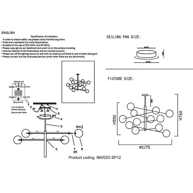 Подвесная люстра Crystal Lux Marzo SP12 Bronze/Transparente Фото № 2