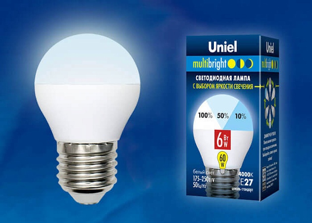 Лампа светодиодная Uniel E27 6W 4000K матовая LED-G45-6W/NW/E27/FR/MB PLM11WH UL-00002378 фото 2