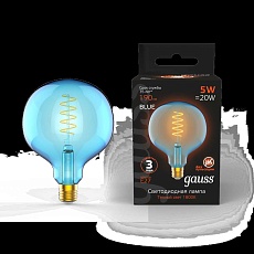Лампа светодиодная диммируемая филаментная Gauss E27 5W 1800K синяя 1013802105 5