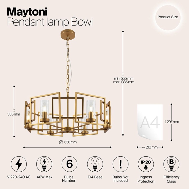Подвесная люстра Maytoni Bowi H009PL-06G изображение 2 Подвесная люстра Maytoni Bowi H009PL-06G Фото № 2