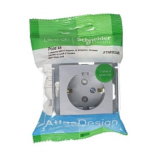 Розетка 2К+З Systeme Electric AtlasDesign 16A 250V со шторками алюминий ATN000345
