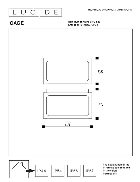 Уличный настенный светильник Lucide Cage 27804/01/29 изображение 2 Уличный настенный светильник Lucide Cage 27804/01/29 Фото № 2
