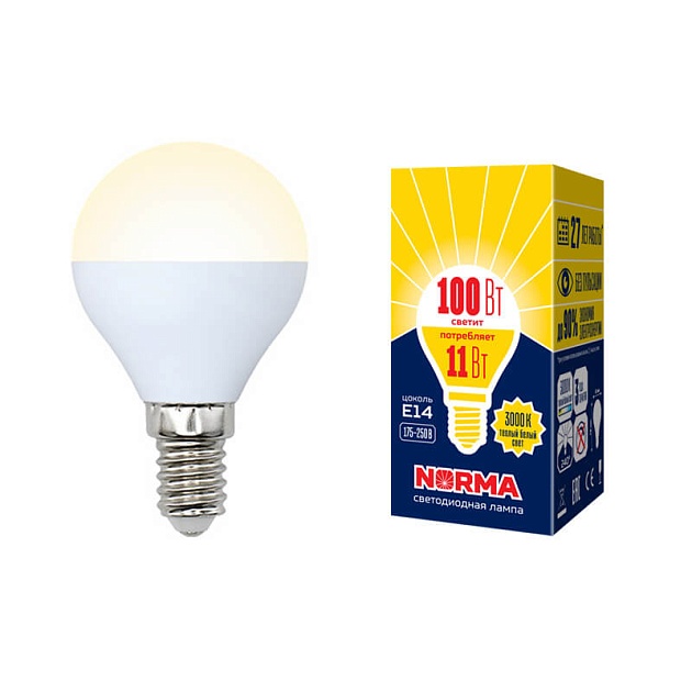 Лампа светодиодная E14 11W 3000K матовая LED-G45-11W/WW/E14/FR/NR UL-00003832 фото 