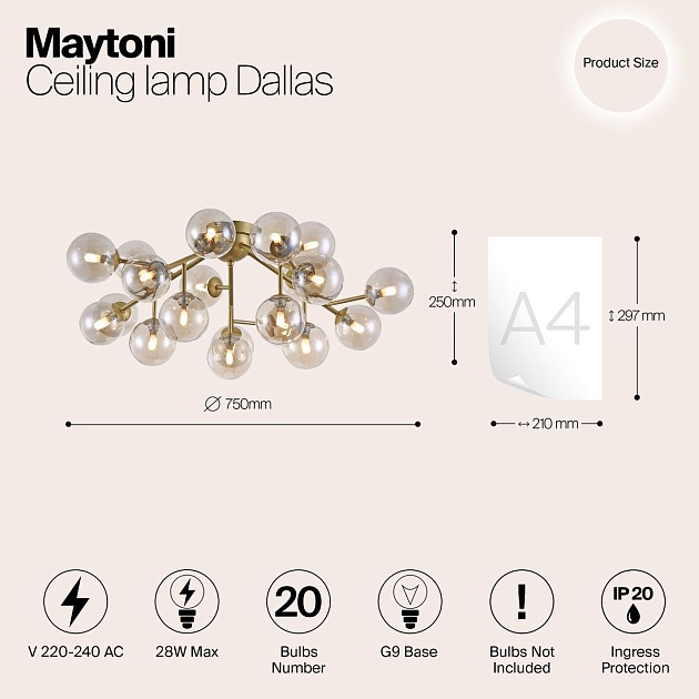 Потолочная люстра Maytoni Dallas MOD545PL-20G изображение 2 Потолочная люстра Maytoni Dallas MOD545PL-20G Фото № 2