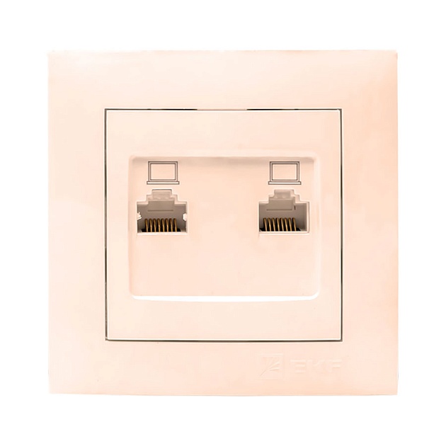 Валенсия розетка компьютерная RJ-45 2-местная кремовая EKF PROxima EWK02-035-20 Фото № 1