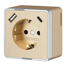 Розетка с заземлением, шторками и USB тип A+C Werkel Gallant шампань рифленый W5071710 4690389179631