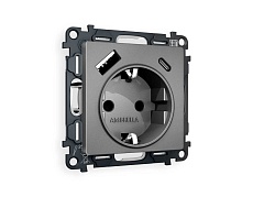 Комплект механизма электрической розетки AMBRELLA VOLT ALFA Антрацит серый 2USB A+C 20W (быстрая зарядка) с/з QUANT (AP6600, VM160) MA660010
