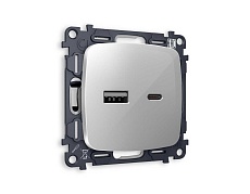 Комплект механизма розетки AMBRELLA VOLT OMEGA Серебро глянец 2USB A+C 20W (быстрая зарядка) QUANT (OP4110, VM177) MO411010