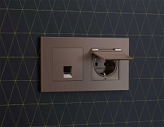 Комплект механизма компьютерной розетки AMBRELLA VOLT ALFA Темная бронза матовый RJ-45(8P8C) CAT6 с шторкой QUANT (AP6420, VM188) MA642010 3