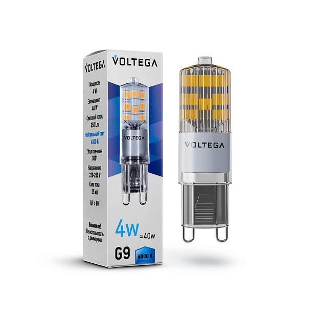 Лампа светодиодная Voltega G9 4W 4000К прозрачная VG9-K2G9cold4W 7125 фото 