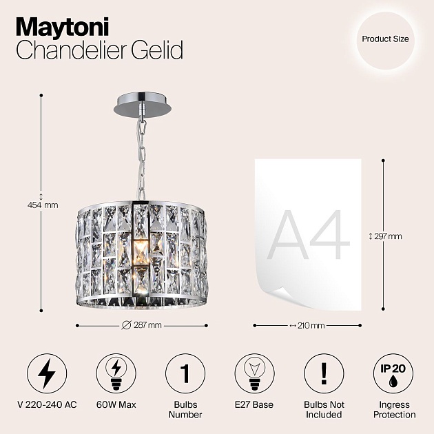 Подвесной светильник Maytoni Gelid MOD184-PL-01-CH Фото № 2