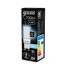 Лампа светодиодная Gauss G9 5,5W 4100К прозрачная 107009206 4