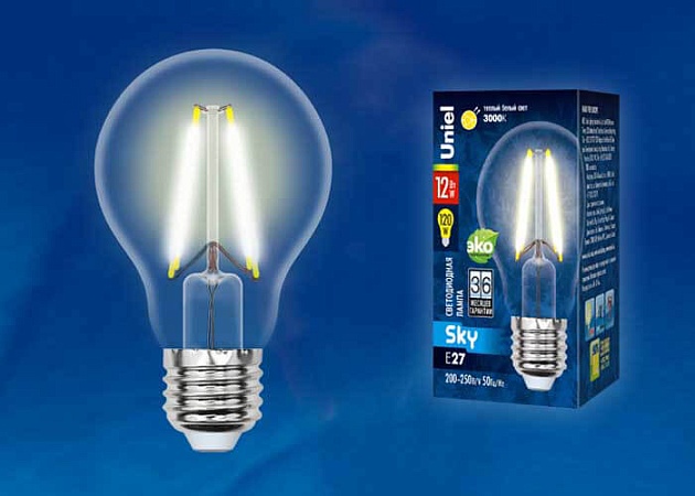 Лампа светодиодная филаментная Uniel E27 12W 3000K прозрачная LED-A60-12W/3000K/E27/CL PLS02WH UL-00004866 фото 2