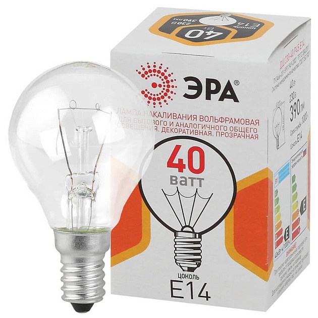 Лампа накаливания ЭРА E14 40W прозрачная ДШ 40-230-E14-CL Б0039136 фото 2