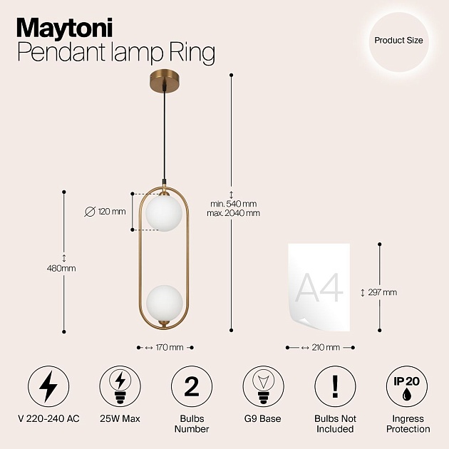 Подвесной светильник Maytoni Ring MOD013PL-02BS1 изображение 2 Подвесной светильник Maytoni Ring MOD013PL-02BS1 Фото № 2