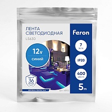 Светодиодная лента Feron 7W/m 400LED/m COB синий 5М LS630 48953 1