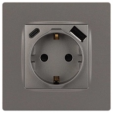 Розетка ЭРА Серия 12 12-4108-16 2P+E 16A-250В со шторками с USB type-A+C 5В-3А титан Б0067762 4