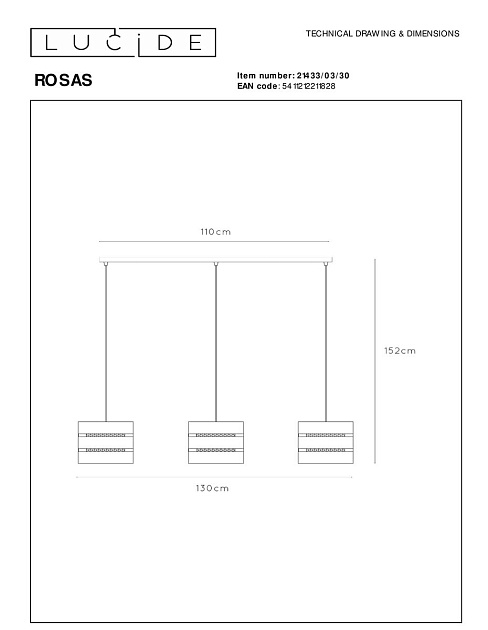 Подвесной светильник Lucide Rosas 21433/03/30 Фото № 2