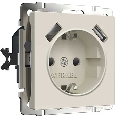 Розетка с заземлением, шторками и USBх2 Werkel айвори матовый W1171562 4690389192005 2