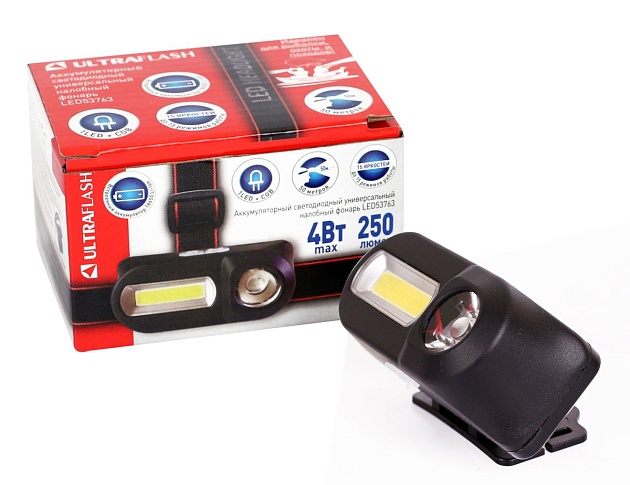 Налобный светодиодный фонарь Ultraflash Headlite аккумуляторный 85х60 250 лм LED53763 14504 фото 3