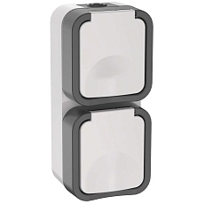 TORS Розетка 2-местная вертикальная 16А IP55 TS232 серо-белый IEK TS-R26-16-55-V-K41
