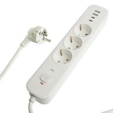 Сетевой фильтр 3-местный с/з STEKKER 3x1мм2, 1,8 м, 250В, 16А, 2 USB-A+2 Type-C, серия Nova, белый 1