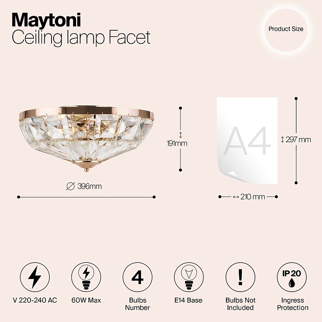Потолочный светильник Maytoni Facet MOD094CL-04G изображение 2 Потолочный светильник Maytoni Facet MOD094CL-04G Фото № 2