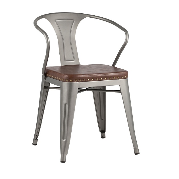 Барный стул Tolix Arms Soft с подлокотниками серебристый LF718H GREY 7083+PU7002 фото 
