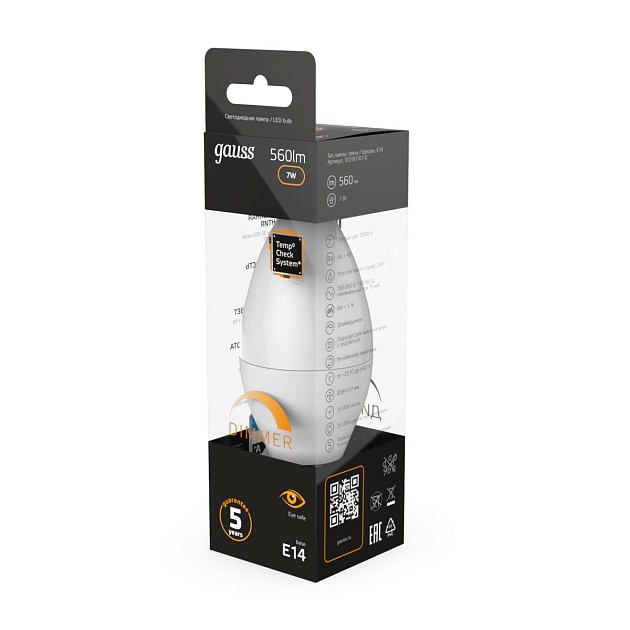 Лампа светодиодная Gauss E14 6.5W 3000К матовая 103101107 Фото № 2