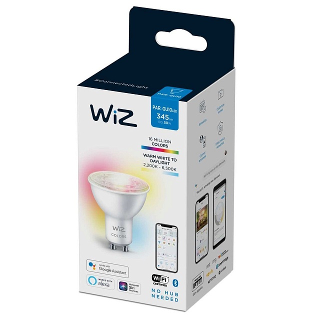 Лампа светодиодная диммируемая WiZ GU10 4,7W RGB+CCT прозрачная Wi-Fi BLE 50W GU10 922-65RGB1PF/6 929002448402 фото 4