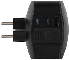 Разветвитель электрический ЭРА SP-3e-3USBAC-B на 3 розетки + 3 USB A+C с заземлением со шторками 16А черный Б0069082 1