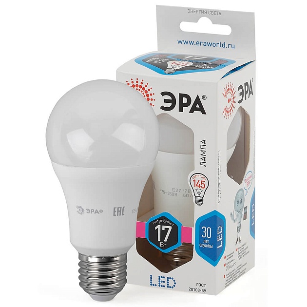 Лампа светодиодная ЭРА E27 17W 4000K матовая LED A60-17W-840-E27 Б0031700 фото 4