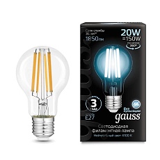 Лампа светодиодная филаментная Gauss E27 20W 4100K прозрачная 102902220 1