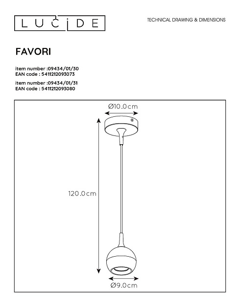 Подвесной светильник Lucide Favori 09434/01/30 Фото № 2