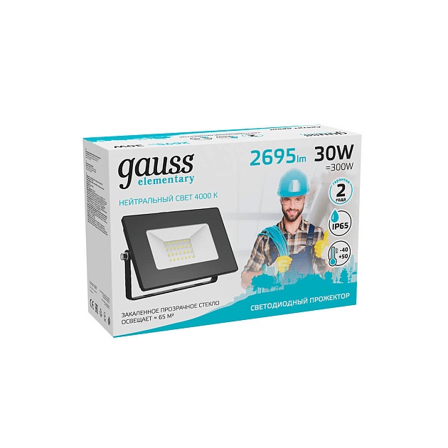 Прожектор светодиодный Gauss Elementary 30W 4000К 613100230 Фото № 4