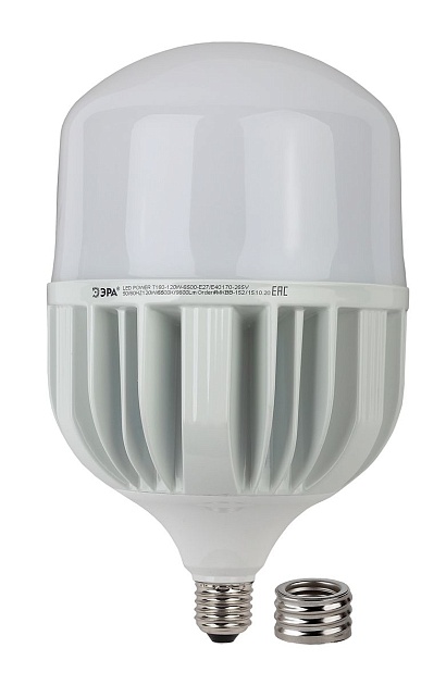 Лампа светодиодная сверхмощная ЭРА E27/E40 120W 6500K матовая LED POWER T160-120W-6500-E27/E40 Б0051794 фото 7