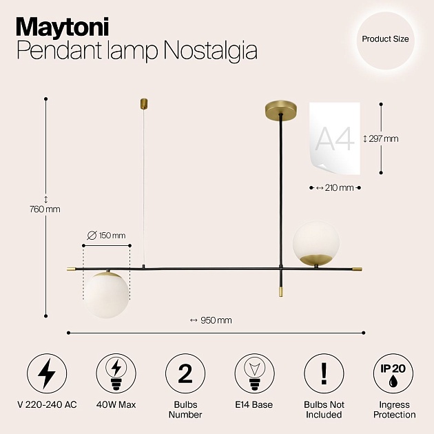 Подвесной светильник Maytoni Nostalgia MOD048PL-02G изображение 2 Подвесной светильник Maytoni Nostalgia MOD048PL-02G Фото № 2