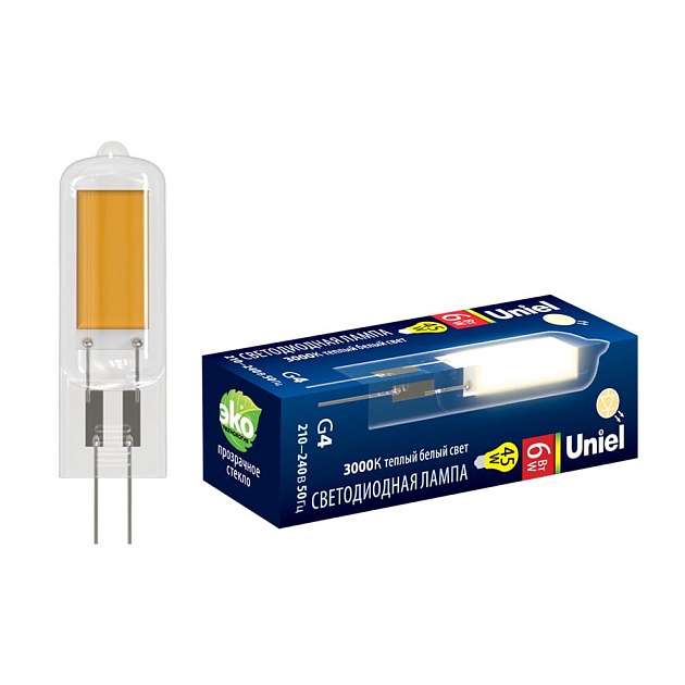 Лампа светодиодная Uniel G4 6W 3000K прозрачная LED-JC-220/6W/3000K/G4/CL GLZ08TR UL-00005065 фото 