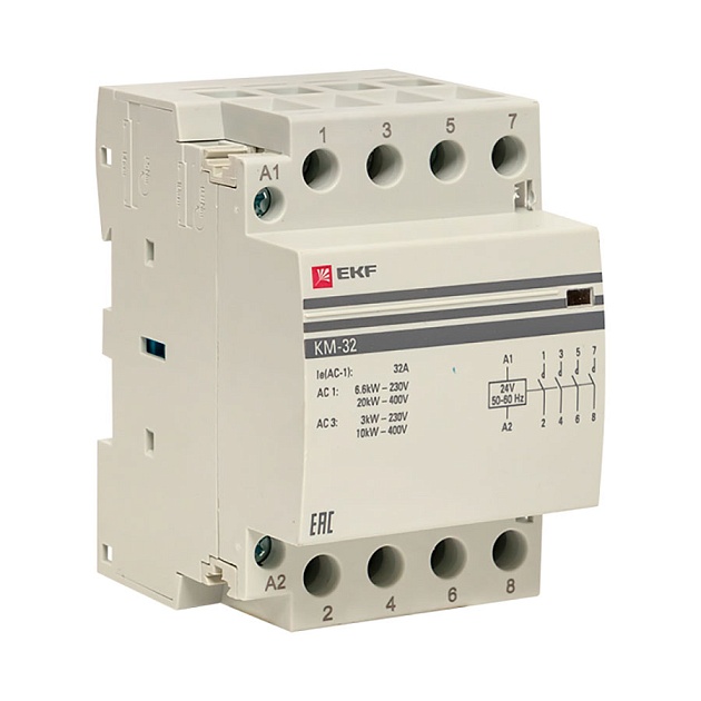 Контактор модульный КМ 32А 4NО (3 мод.) 24В АС EKF PROxima km-3-32-40-24v Фото № 1