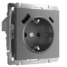 Розетка с заземлением, шторками и USBх2 Werkel графит W1171764 4690389194436 5