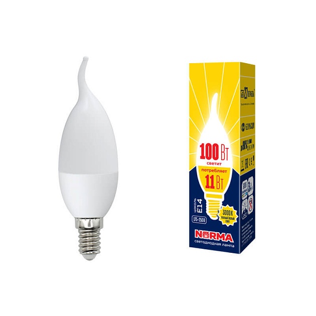 Лампа светодиодная E14 11W 3000K матовая LED-CW37-11W/WW/E14/FR/NR UL-00003817 фото 