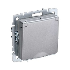 Розетка 2P+PE IEK Brite с крышкой и шторками алюминий BR-R16-16-44-K47