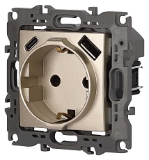 Розетка ЭРА Серия 12 12-4108-04 2P+E 16A-250В со шторками с USB type-A+C 5В-3А шампань Б0067727 5